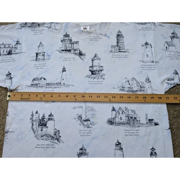 Vintage Maine Lighthouse Shirt Mens Large AOP Single Stitch Fruit of the Loom - Picture 7 of 9